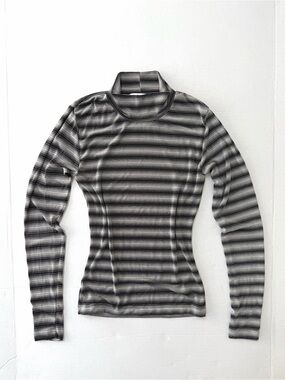 De Rotchild Vintaged Stripped Mesh Long Sleeve — Cyber Grunge Fitted Nylon Top